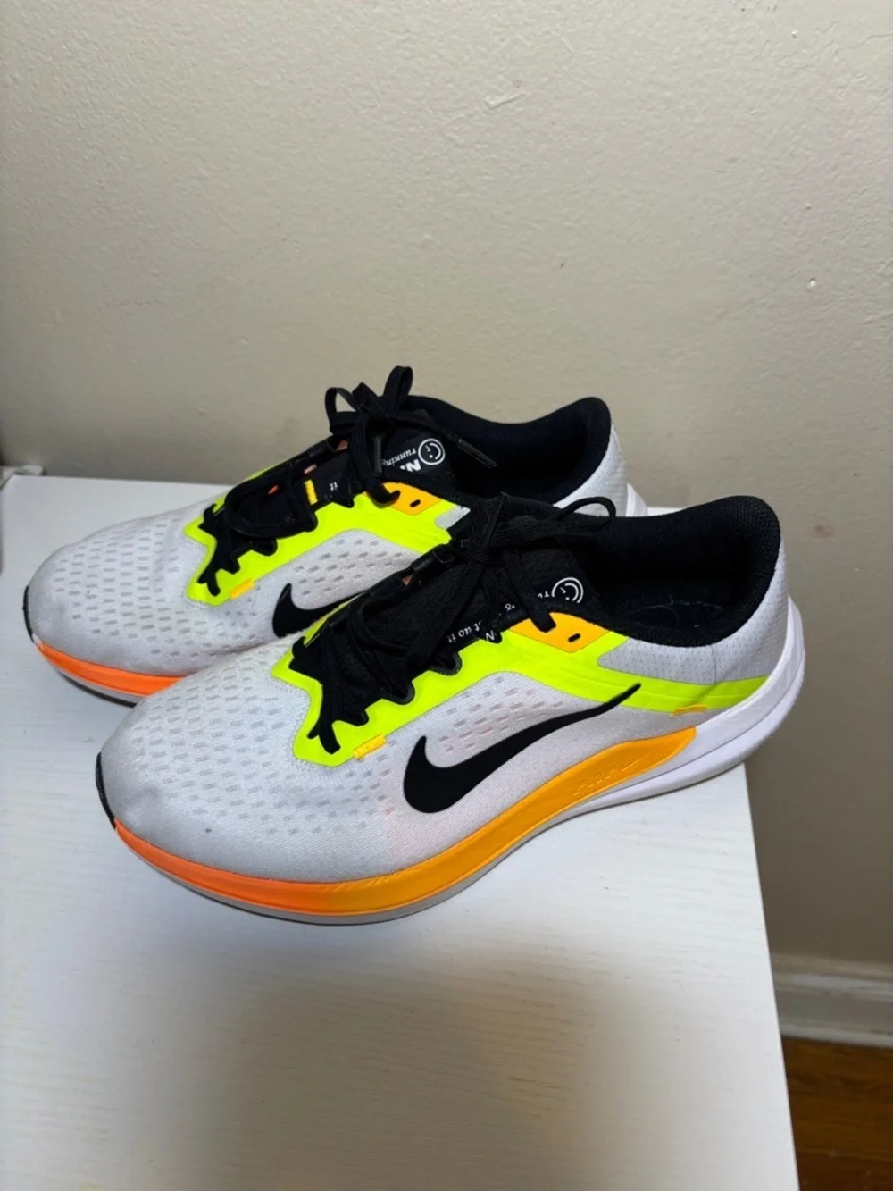 Nike Kids White Sneakers with Neon Yellow & Orange Accents